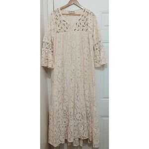 Barok womens large peasant effortless long lace maxi dress beige cream